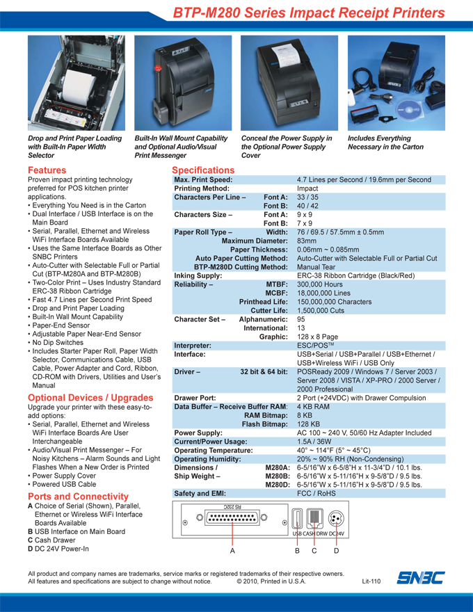 SNBC  BTP-M280 Impact  Kitchen Printer  Ethernet & USB  Auto Cutter  Dark Gray 